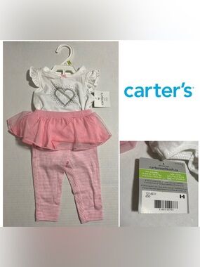🆕CARTER’S - 3M - NWT - 2PC - INFANT GIRLS PINK SILVER HEART TUTU SET